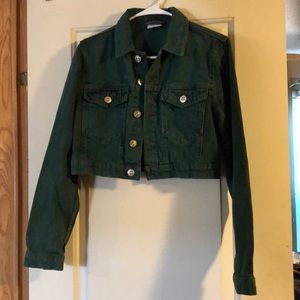 Cropped dark green jean jacket